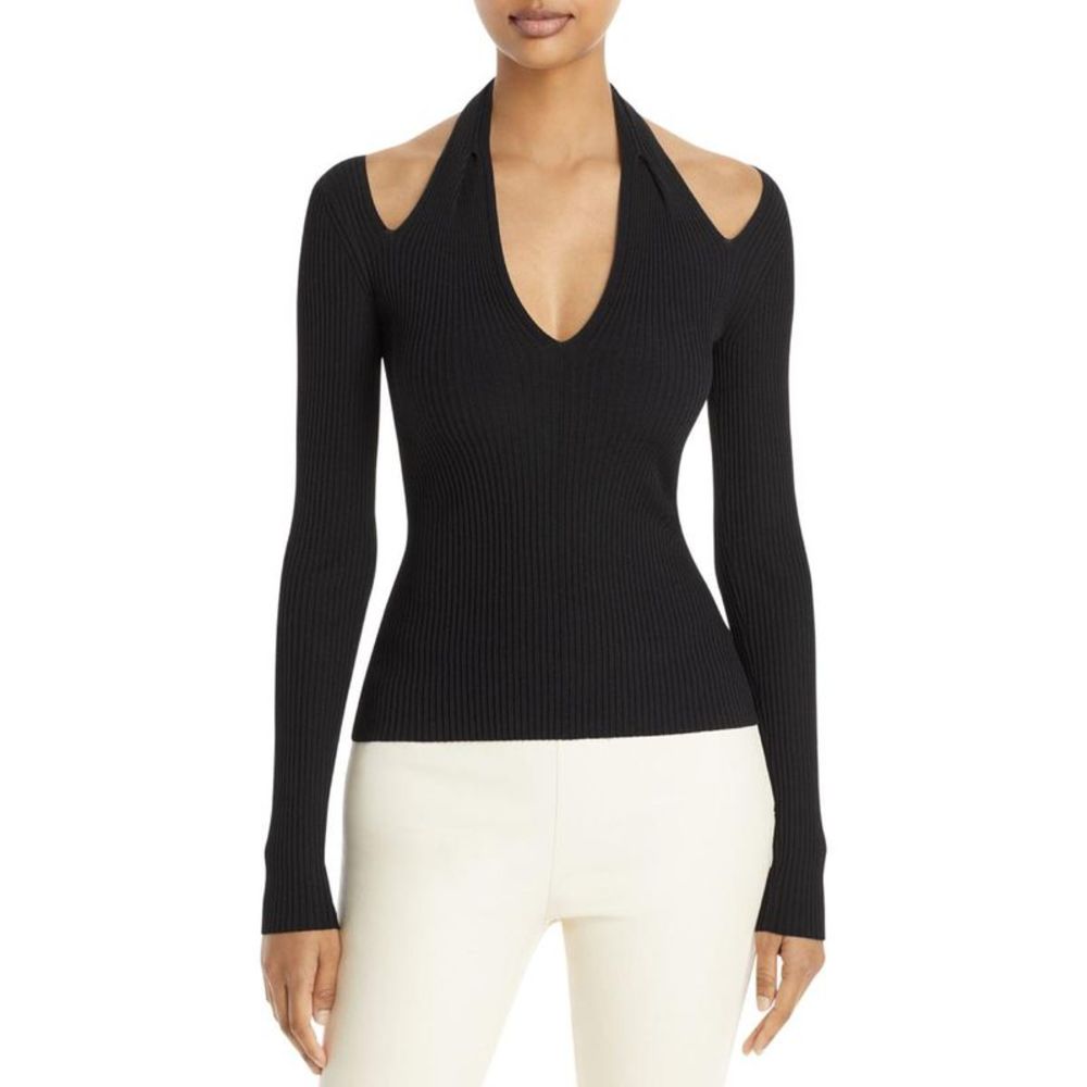 A.L.C. Womens Jackson Black Knit Cold Shoulder Shirt Halter Top NWT